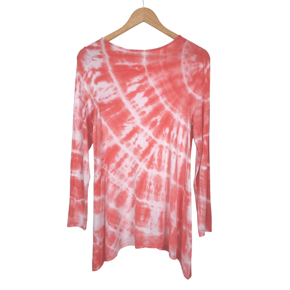 Soft Surroundings Tie Dye Tunic Top S‎ Coral Jersey Stretch Asymmetrical Resort - Picture 2 of 12